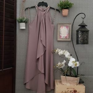 Rose taupe dress with beaded neckline